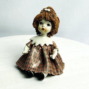 Lino Zampiva Italian Spaghetti Hair Vintage Ceramic Doll Figurine Signed Italy